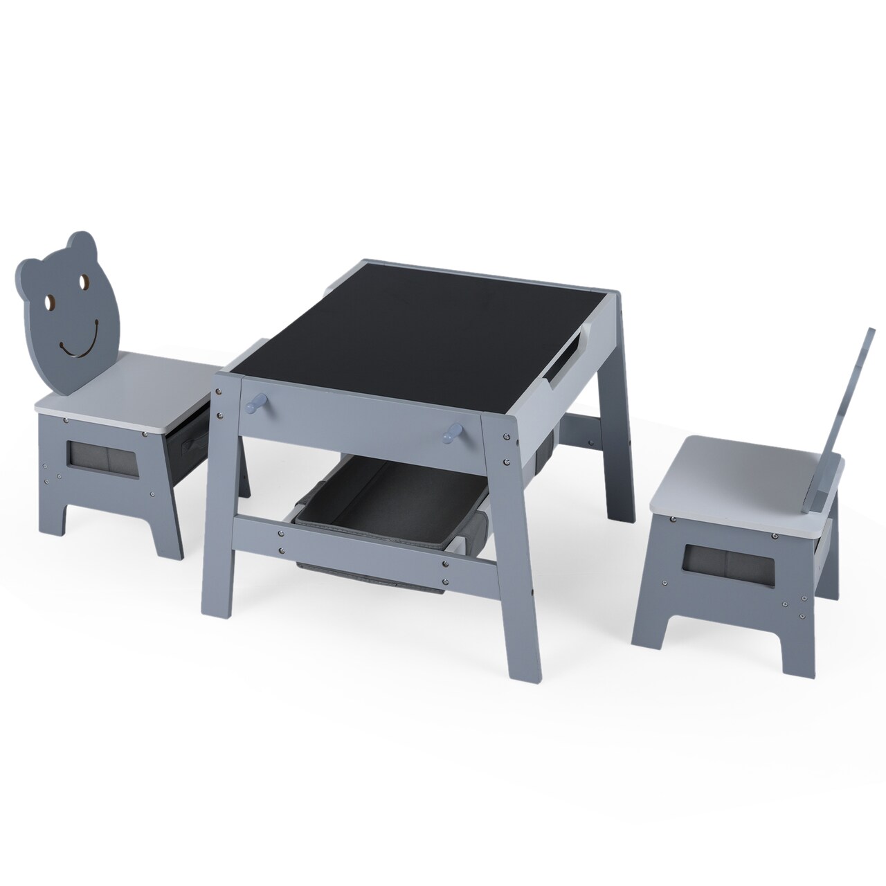 Kids 5-in-1 Art Desk Set with Table, 2 Chairs, Chalk and Whiteboard